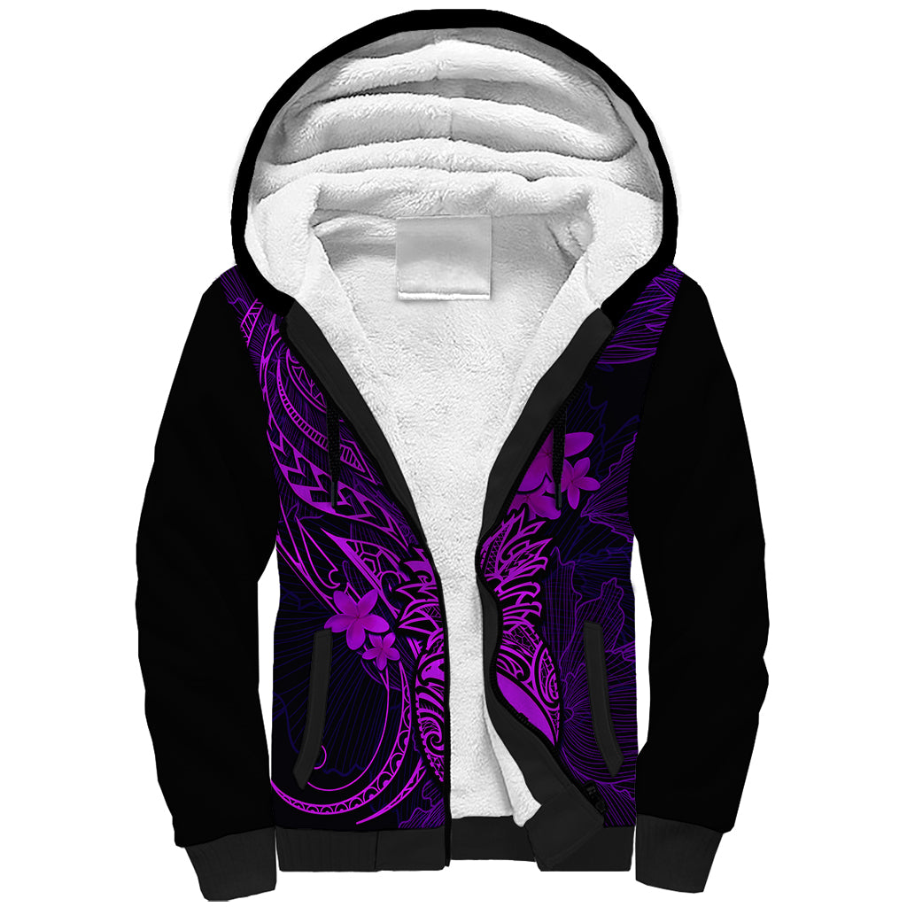 Hawaii Sherpa Hoodie Pineapple Mix Polynesian Plumeria Purple Version - Wonder Print Shop