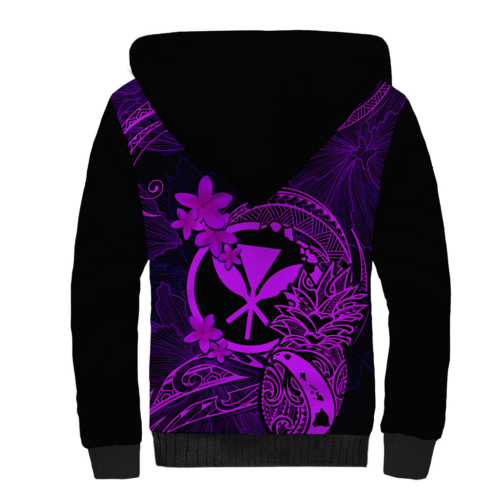 Hawaii Sherpa Hoodie Pineapple Mix Polynesian Plumeria Purple Version - Wonder Print Shop