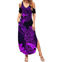 Hawaii Summer Maxi Dress Pineapple Mix Polynesian Plumeria Purple Version - Wonder Print Shop
