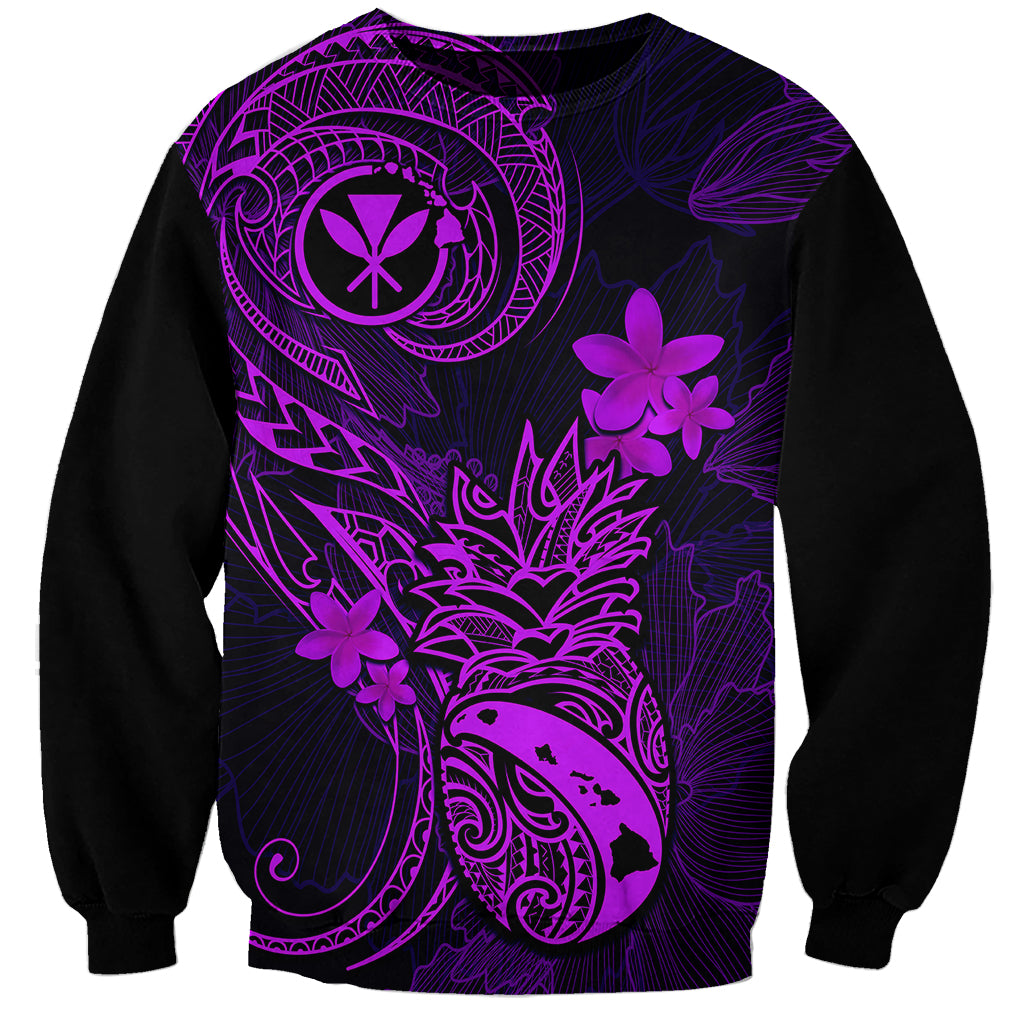 Hawaii Sweatshirt Pineapple Mix Polynesian Plumeria Purple Version - Wonder Print Shop