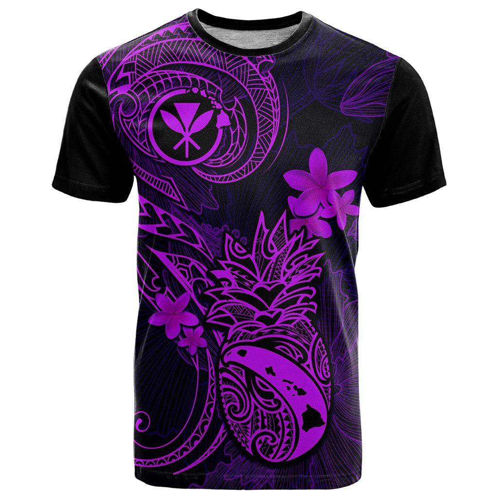 Hawaii T Shirt Pineapple Mix Polynesian Plumeria Purple Version - Wonder Print Shop