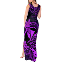 Hawaii Tank Maxi Dress Pineapple Mix Polynesian Plumeria Purple Version - Wonder Print Shop