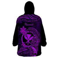 Hawaii Wearable Blanket Hoodie Pineapple Mix Polynesian Plumeria Purple Version - Wonder Print Shop