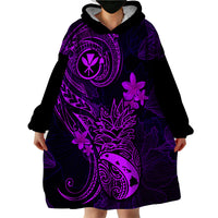 Hawaii Wearable Blanket Hoodie Pineapple Mix Polynesian Plumeria Purple Version - Wonder Print Shop