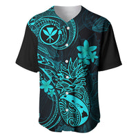 Hawaii Baseball Jersey Pineapple Mix Polynesian Plumeria Turquoise Version - Wonder Print Shop
