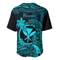 Hawaii Baseball Jersey Pineapple Mix Polynesian Plumeria Turquoise Version - Wonder Print Shop