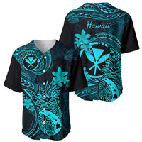 Hawaii Baseball Jersey Pineapple Mix Polynesian Plumeria Turquoise Version - Wonder Print Shop