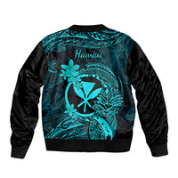 Hawaii Bomber Jacket Pineapple Mix Polynesian Plumeria Turquoise Version - Wonder Print Shop