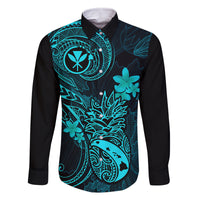 Hawaii Family Matching Short Sleeve Bodycon Dress and Hawaiian Shirt Pineapple Mix Polynesian Plumeria Turquoise Version - Wonder Print Shop