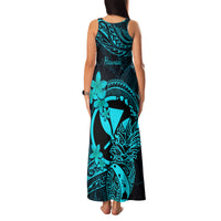 Hawaii Family Matching Tank Maxi Dress and Hawaiian Shirt Pineapple Mix Polynesian Plumeria Turquoise Version - Wonder Print Shop
