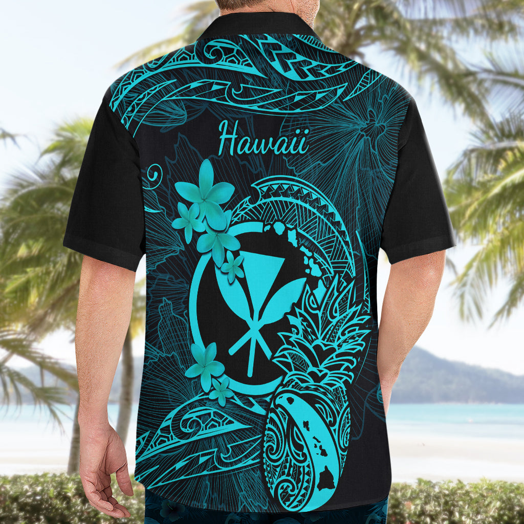Hawaii Hawaiian Shirt Pineapple Mix Polynesian Plumeria Turquoise Version - Wonder Print Shop