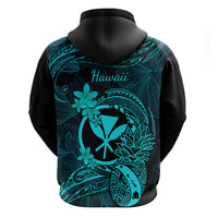 Hawaii Hoodie Pineapple Mix Polynesian Plumeria Turquoise Version - Wonder Print Shop