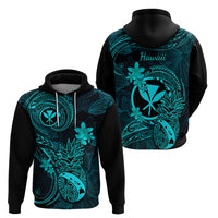 Hawaii Hoodie Pineapple Mix Polynesian Plumeria Turquoise Version - Wonder Print Shop