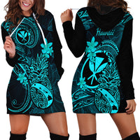 Hawaii Hoodie Dress Pineapple Mix Polynesian Plumeria Turquoise Version - Wonder Print Shop