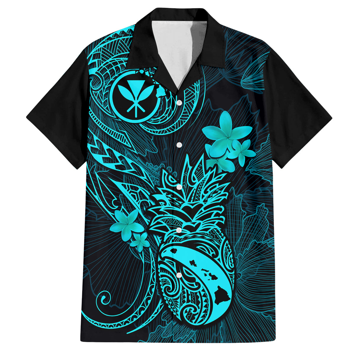 Hawaii Kid Hawaiian Shirt Pineapple Mix Polynesian Plumeria Turquoise Version - Wonder Print Shop