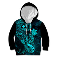 Hawaii Kid Hoodie Pineapple Mix Polynesian Plumeria Turquoise Version - Wonder Print Shop