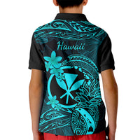 Hawaii Kid Polo Shirt Pineapple Mix Polynesian Plumeria Turquoise Version - Wonder Print Shop