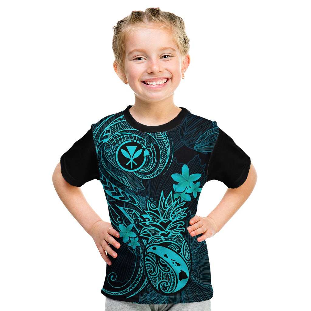 Hawaii Kid T Shirt Pineapple Mix Polynesian Plumeria Turquoise Version - Wonder Print Shop
