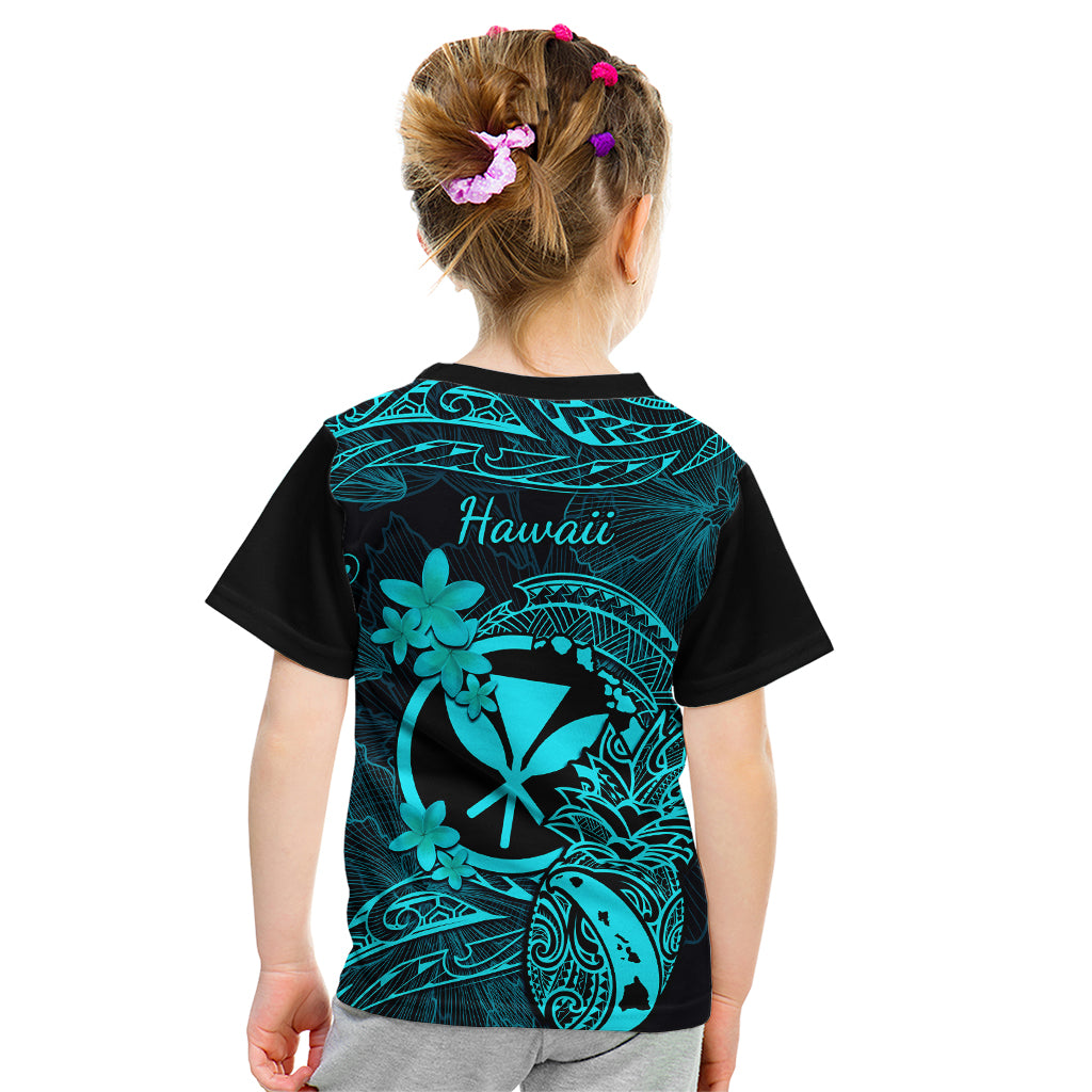 Hawaii Kid T Shirt Pineapple Mix Polynesian Plumeria Turquoise Version - Wonder Print Shop