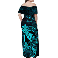 Hawaii Off Shoulder Maxi Dress Pineapple Mix Polynesian Plumeria Turquoise Version - Wonder Print Shop