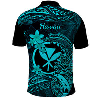 Hawaii Polo Shirt Pineapple Mix Polynesian Plumeria Turquoise Version - Wonder Print Shop