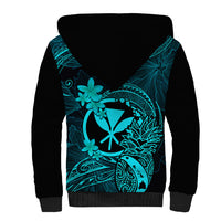 Hawaii Sherpa Hoodie Pineapple Mix Polynesian Plumeria Turquoise Version - Wonder Print Shop