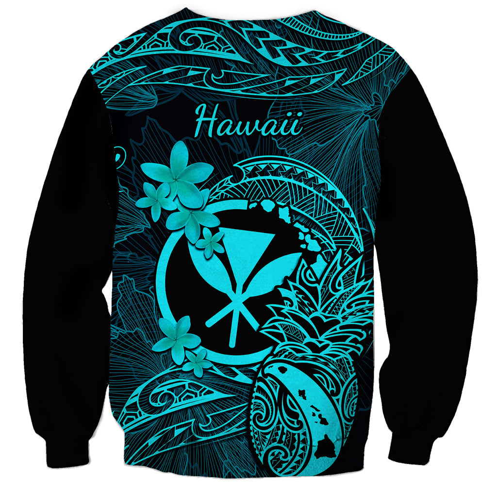 Hawaii Sweatshirt Pineapple Mix Polynesian Plumeria Turquoise Version - Wonder Print Shop