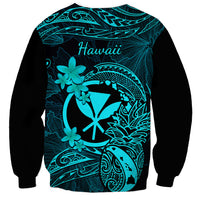 Hawaii Sweatshirt Pineapple Mix Polynesian Plumeria Turquoise Version - Wonder Print Shop