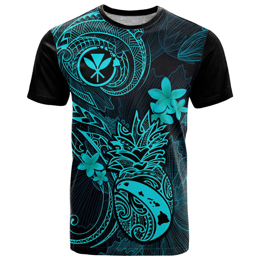 Hawaii T Shirt Pineapple Mix Polynesian Plumeria Turquoise Version - Wonder Print Shop