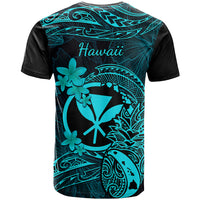 Hawaii T Shirt Pineapple Mix Polynesian Plumeria Turquoise Version - Wonder Print Shop