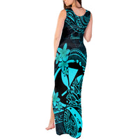 Hawaii Tank Maxi Dress Pineapple Mix Polynesian Plumeria Turquoise Version - Wonder Print Shop