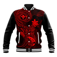 Hawaii Baseball Jacket Pineapple Mix Polynesian Plumeria Red Version - Wonder Print Shop