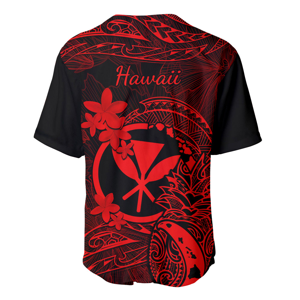 Hawaii Baseball Jersey Pineapple Mix Polynesian Plumeria Red Version - Wonder Print Shop