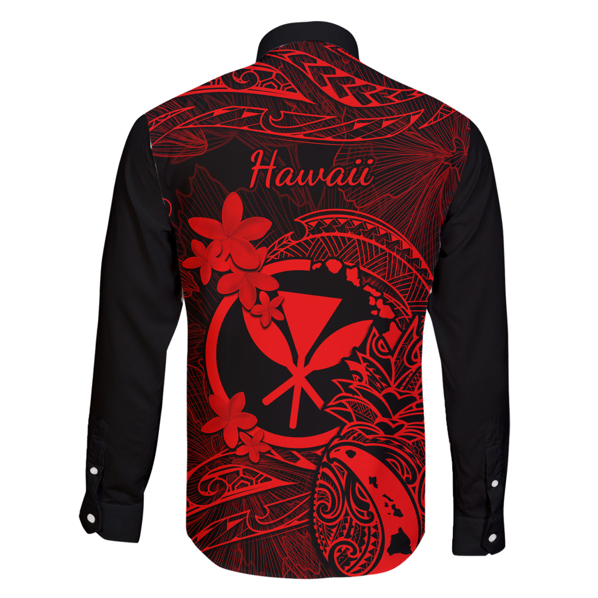 Hawaii Family Matching Off Shoulder Long Sleeve Dress and Hawaiian Shirt Pineapple Mix Polynesian Plumeria Red Version - Wonder Print Shop