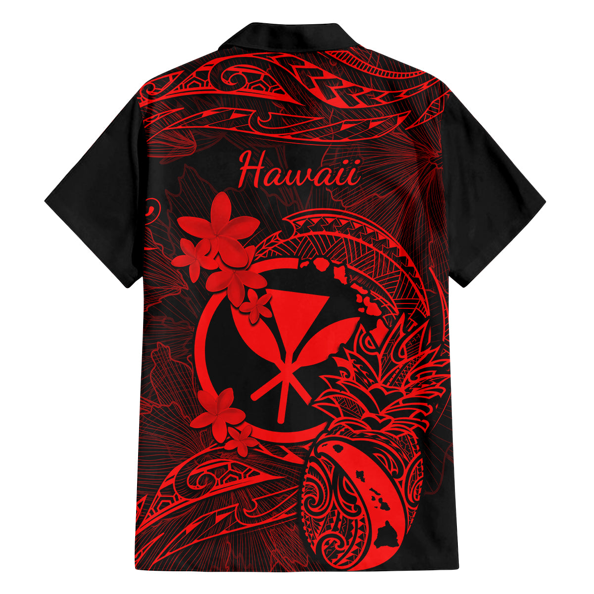 Hawaii Family Matching Off Shoulder Short Dress and Hawaiian Shirt Pineapple Mix Polynesian Plumeria Red Version - Wonder Print Shop
