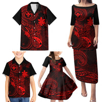 Hawaii Family Matching Puletasi Dress and Hawaiian Shirt Pineapple Mix Polynesian Plumeria Red Version - Wonder Print Shop
