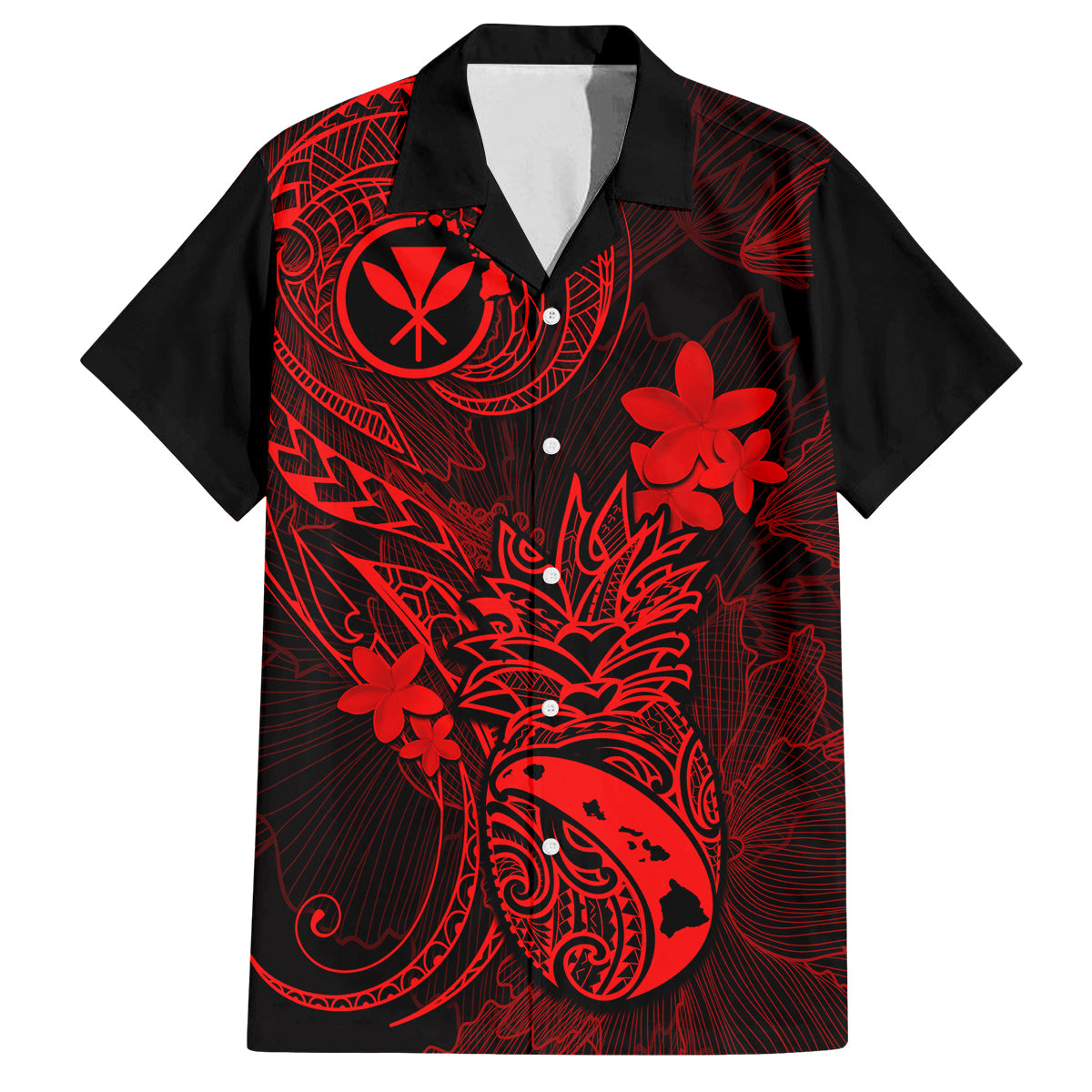 Hawaii Family Matching Puletasi Dress and Hawaiian Shirt Pineapple Mix Polynesian Plumeria Red Version - Wonder Print Shop