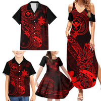 Hawaii Family Matching Summer Maxi Dress and Hawaiian Shirt Pineapple Mix Polynesian Plumeria Red Version - Wonder Print Shop