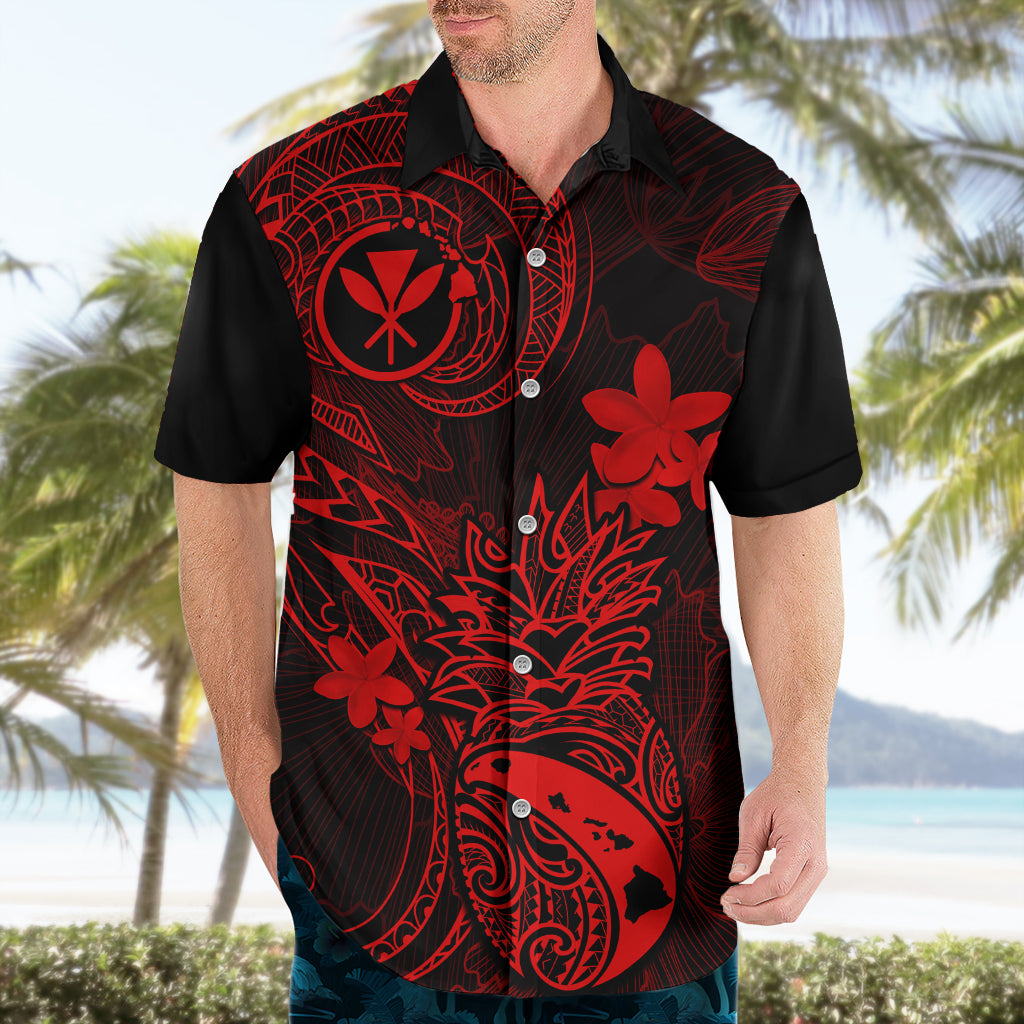 Hawaii Hawaiian Shirt Pineapple Mix Polynesian Plumeria Red Version - Wonder Print Shop