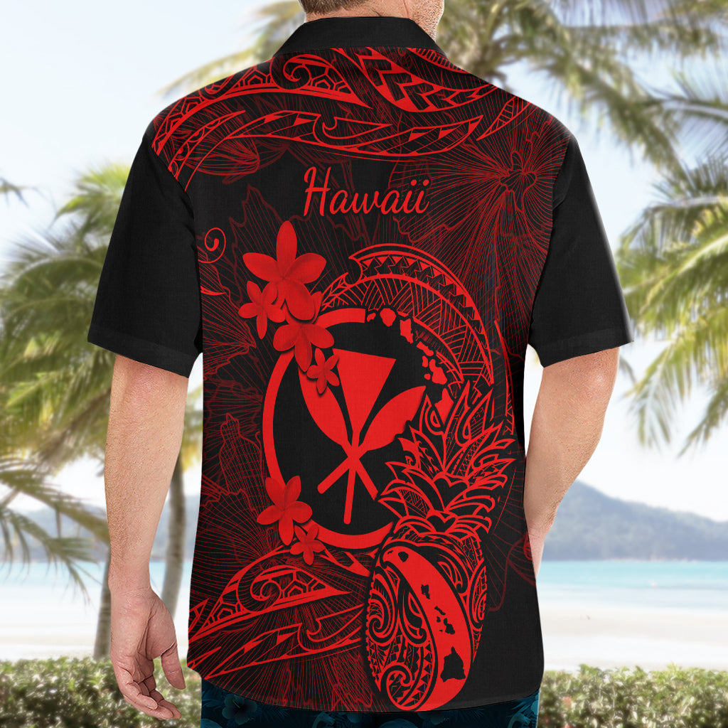 Hawaii Hawaiian Shirt Pineapple Mix Polynesian Plumeria Red Version - Wonder Print Shop
