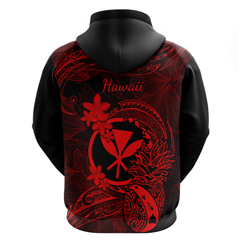 Hawaii Hoodie Pineapple Mix Polynesian Plumeria Red Version - Wonder Print Shop