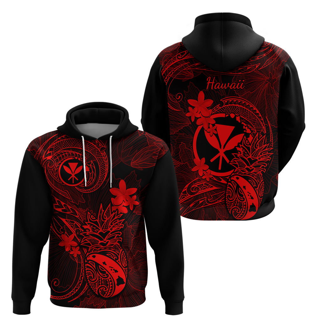 Hawaii Hoodie Pineapple Mix Polynesian Plumeria Red Version - Wonder Print Shop