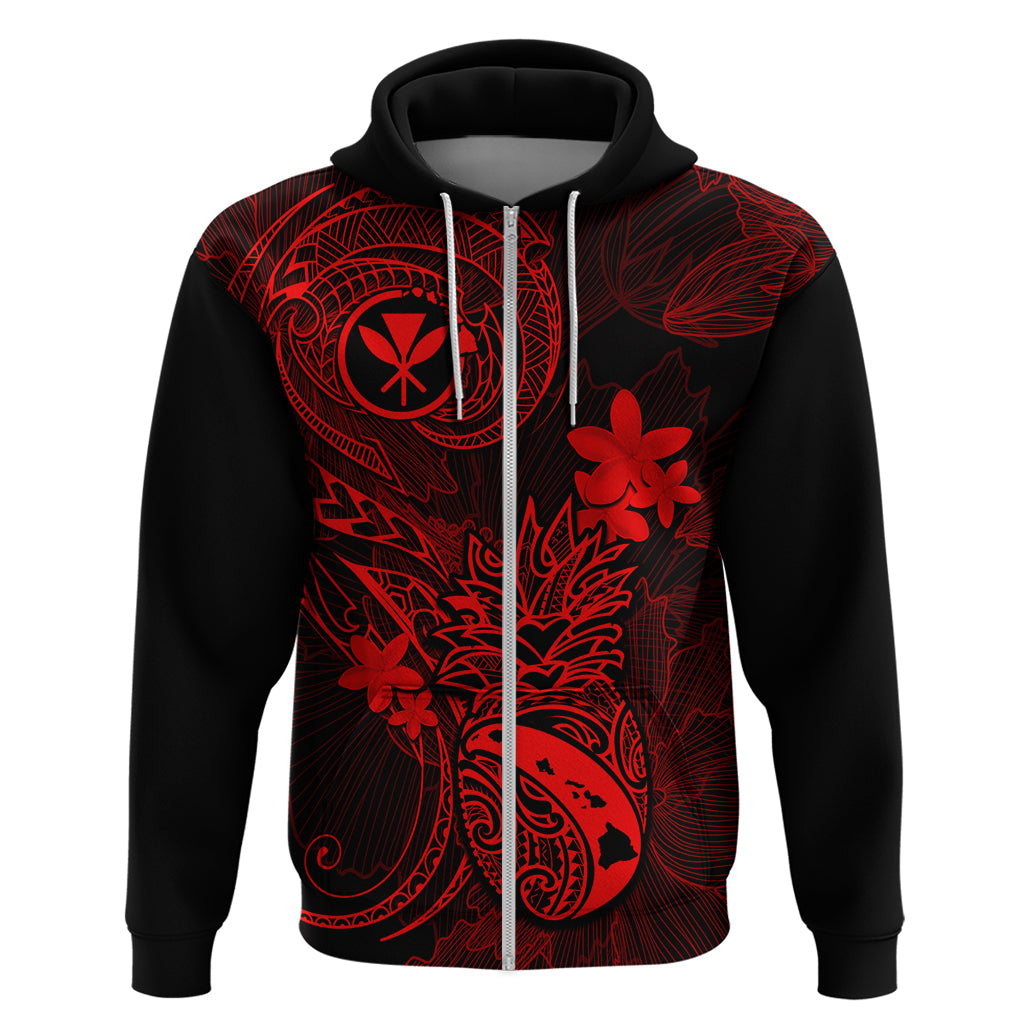 Hawaii Hoodie Pineapple Mix Polynesian Plumeria Red Version - Wonder Print Shop