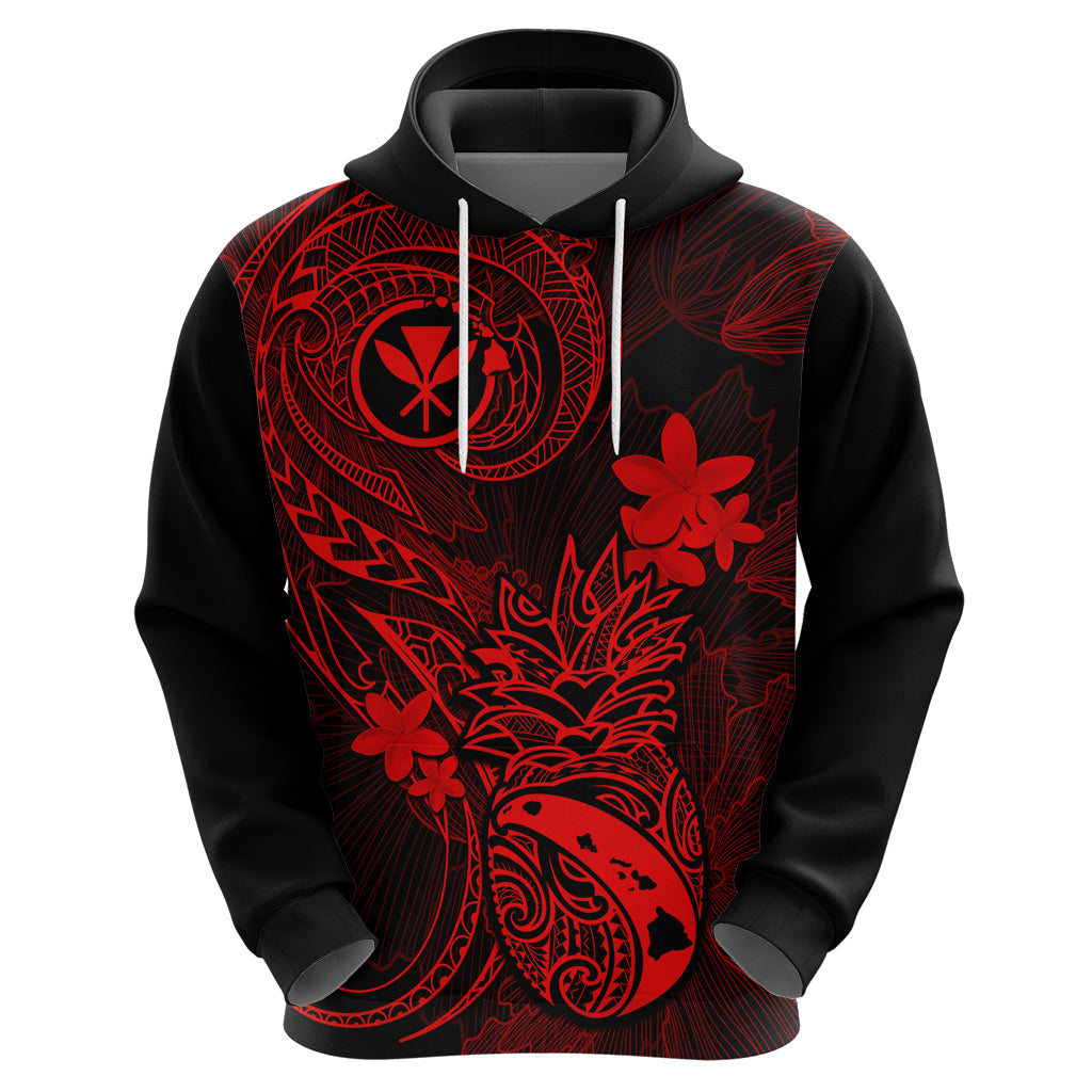 Hawaii Hoodie Pineapple Mix Polynesian Plumeria Red Version - Wonder Print Shop