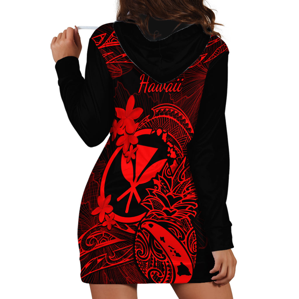 Hawaii Hoodie Dress Pineapple Mix Polynesian Plumeria Red Version - Wonder Print Shop