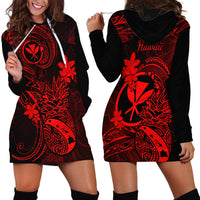 Hawaii Hoodie Dress Pineapple Mix Polynesian Plumeria Red Version - Wonder Print Shop