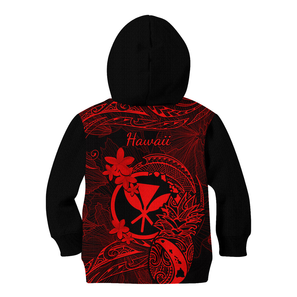 Hawaii Kid Hoodie Pineapple Mix Polynesian Plumeria Red Version - Wonder Print Shop