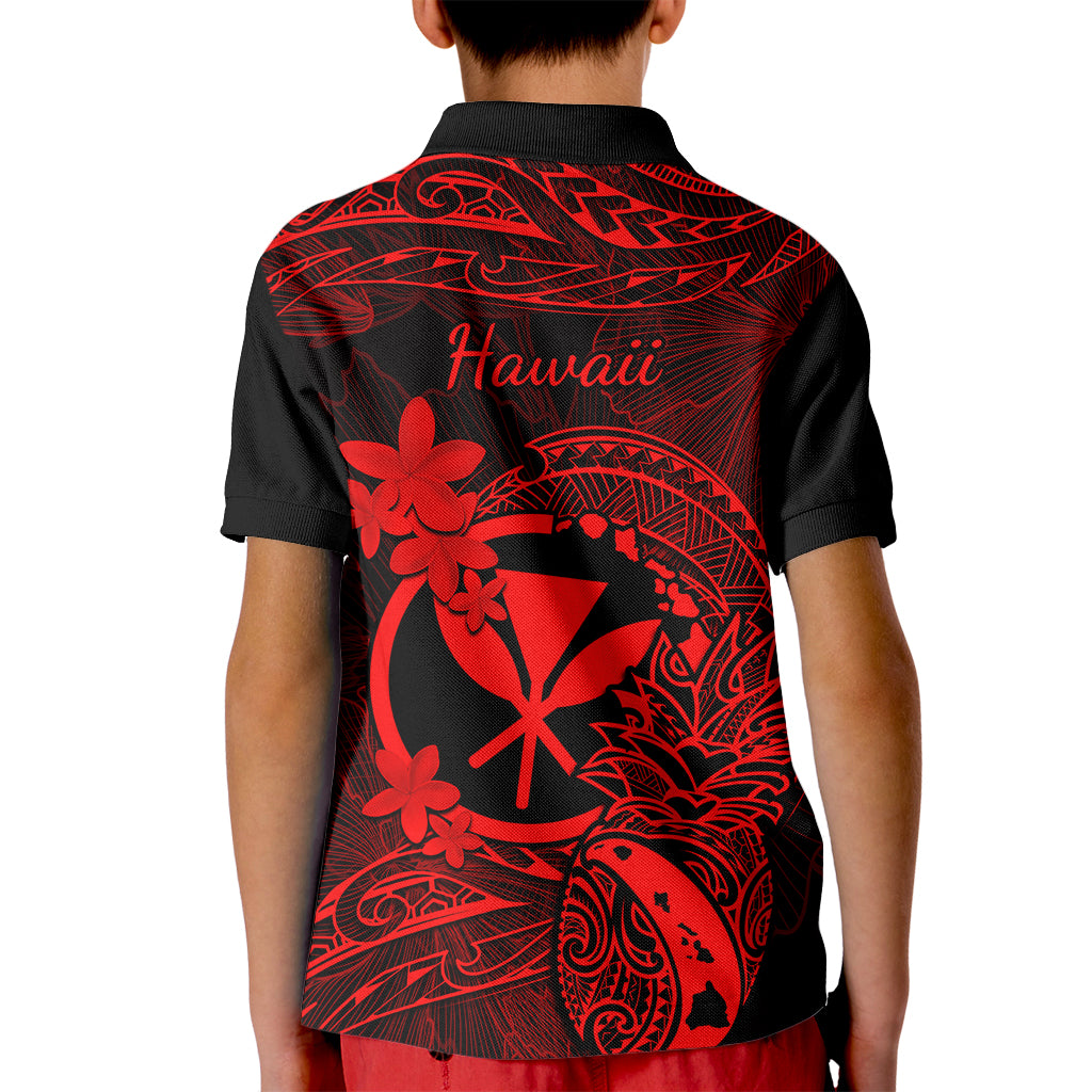 Hawaii Kid Polo Shirt Pineapple Mix Polynesian Plumeria Red Version - Wonder Print Shop