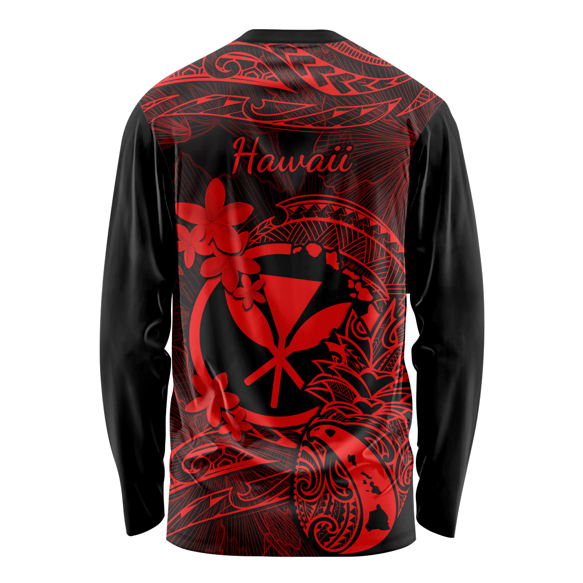 Hawaii Long Sleeve Shirt Pineapple Mix Polynesian Plumeria Red Version - Wonder Print Shop