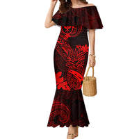 Hawaii Mermaid Dress Pineapple Mix Polynesian Plumeria Red Version - Wonder Print Shop